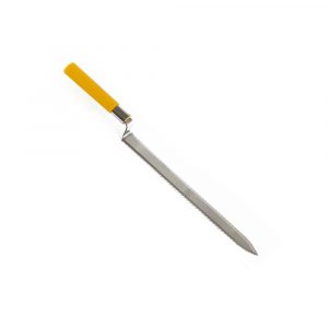 coltello dentato inox con manico giallo in PVC